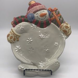 Fitz and Floyd Vintage Frosty Folks Canapé 10” plate. Snowman New in box